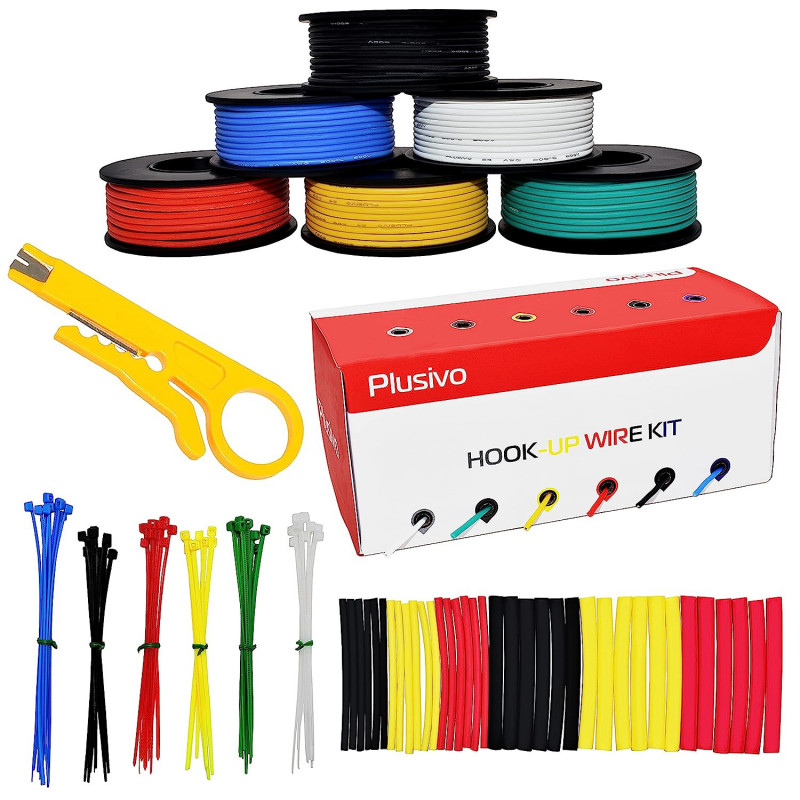 Plusivo AWG24 Hook Up Silicone Wire Kit - 600V Stranded Tinned Copper ...