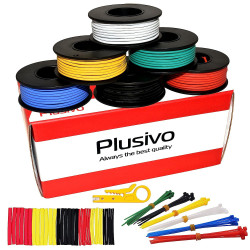 Plusivo AWG20 Hook Up PVC Wire Kit - Solid Tinned Copper (6 colors, 7 m (23 FT) each, Solid Wire) PVC Jacket