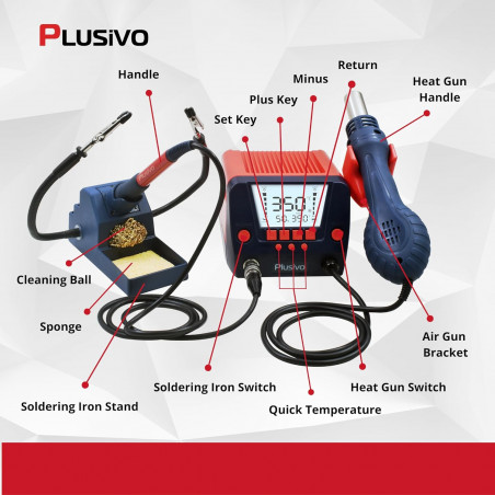 Soldering Iron and Rework Station with Wide LCD-Display Screen, Hot Air Gun, °F /°C,Auto Sleep & Standby, Digital Multimeter