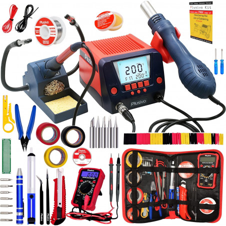 Soldering Iron and Rework Station with Wide LCD-Display Screen, Hot Air Gun, °F /°C,Auto Sleep & Standby, Digital Multimeter