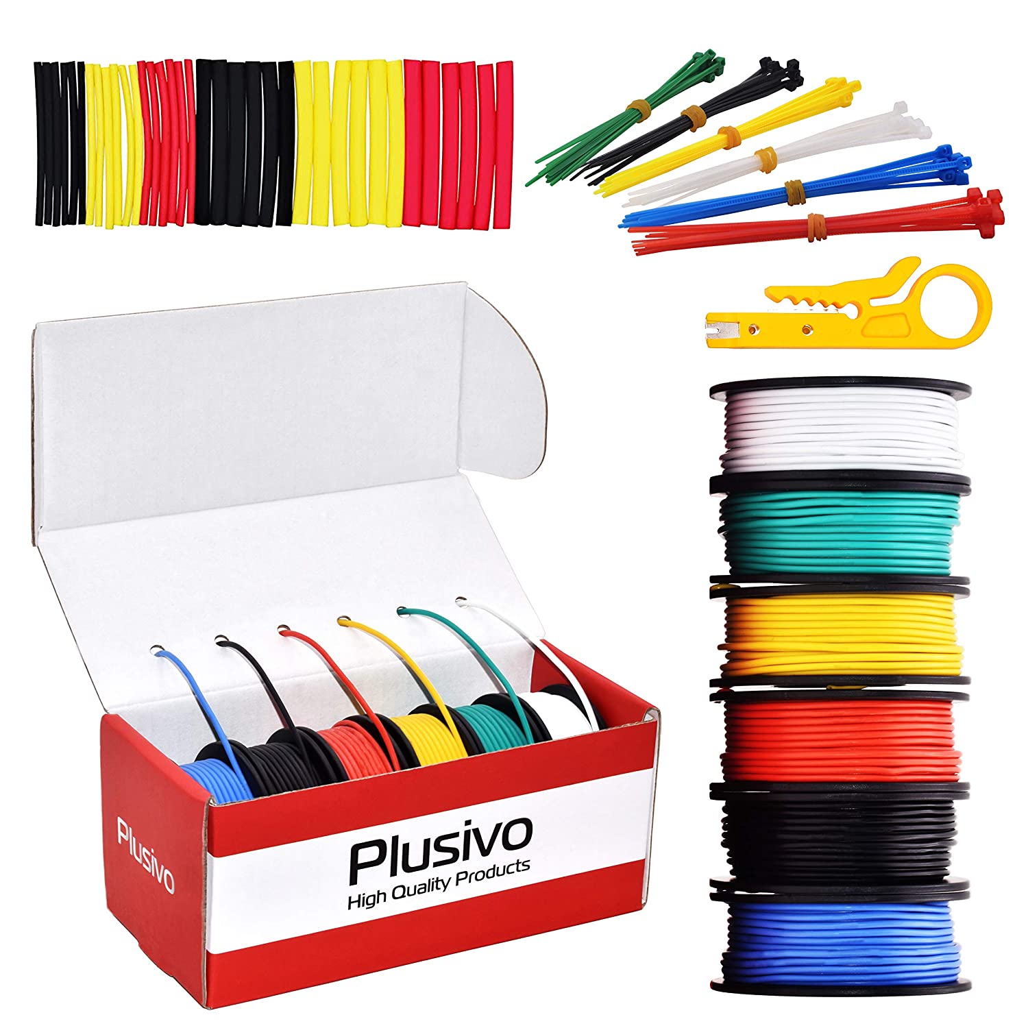 Plusivo 18AWG Hook up Wire Kit - 600V Tinned Stranded Silicone Wire of 6  Different Colors x 16 ft each