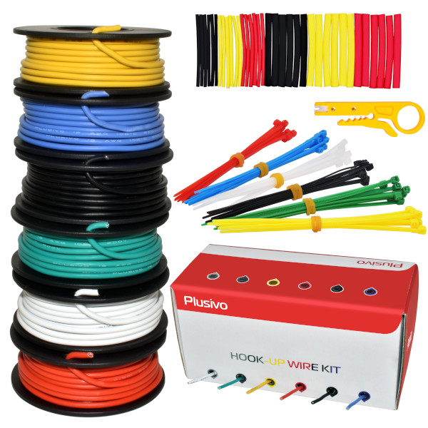 Plusivo 18AWG Hook up Wire Kit - 600V Tinned Stranded Silicone